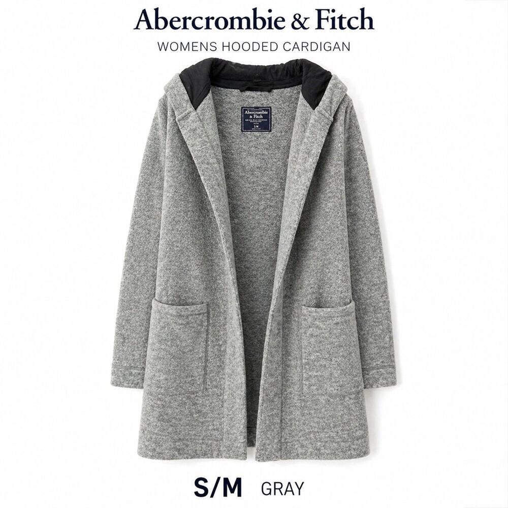 Abercrombie Fitch Womens Hooded Long Sleep Robe Gray S M Soft Knit Long